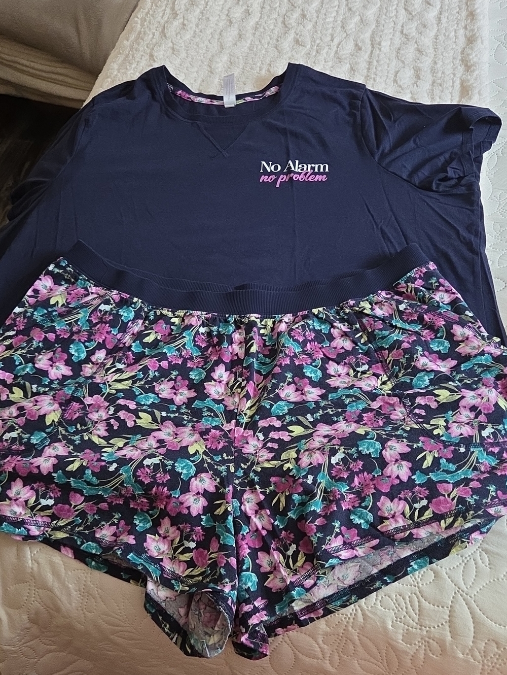 Cacique Navy Sleep Top with Floral Navy & Pink Shorts